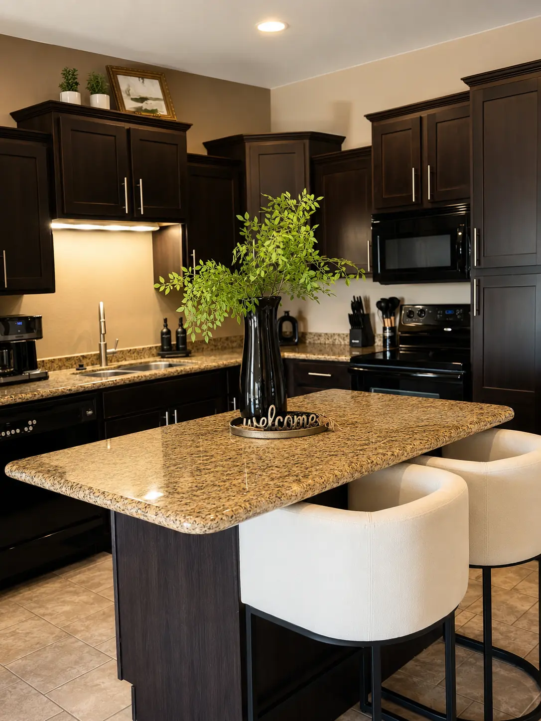 Granite kitchen island with seating