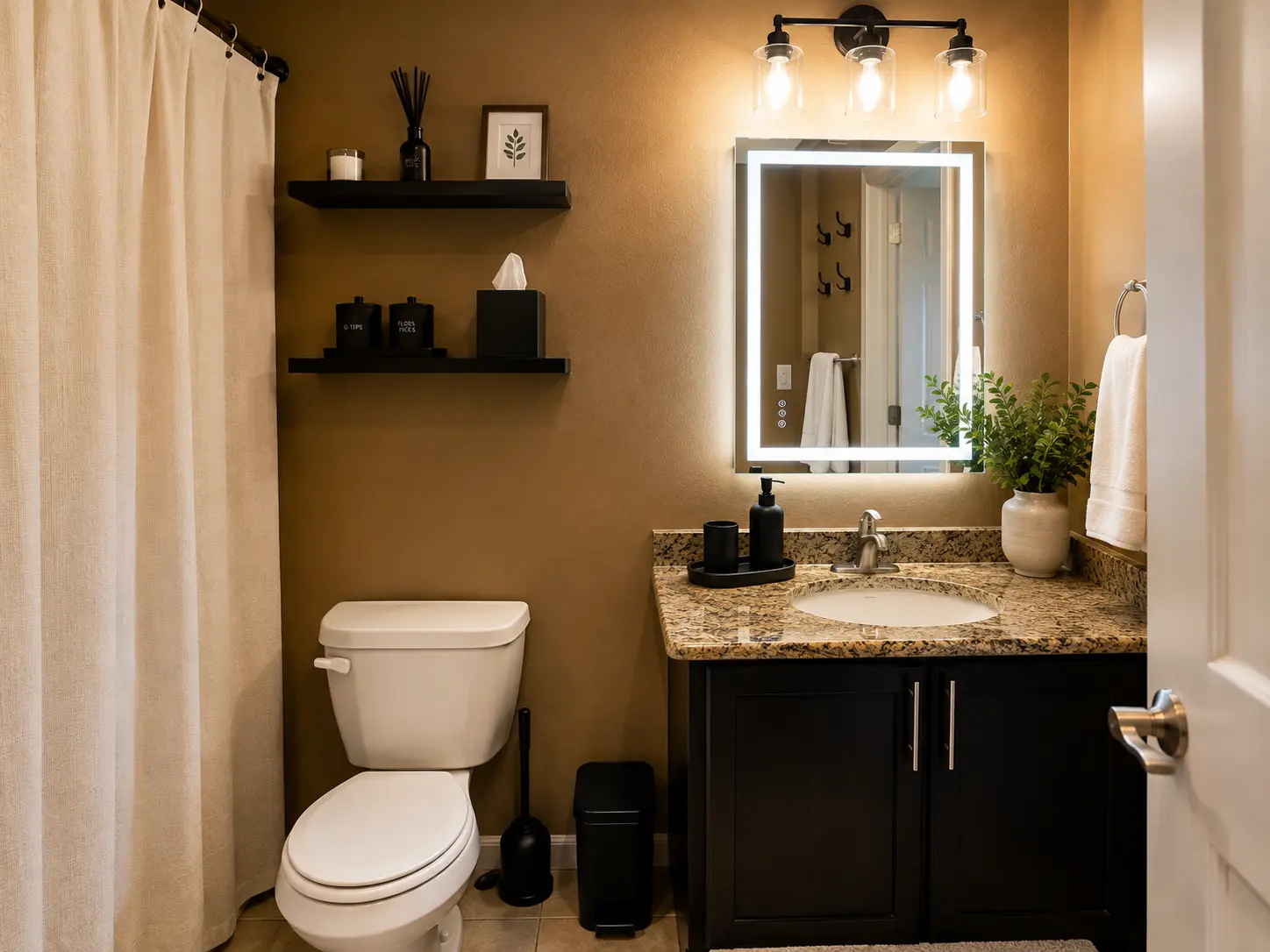 Bathroom vanity with lit mirror